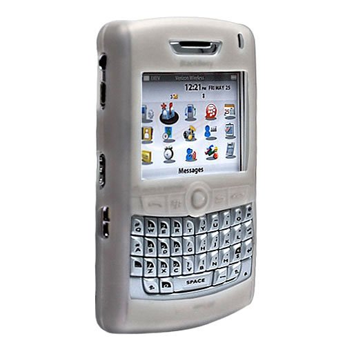 Blackberry 8800 8830 PDA Accessory Bundle Kit- Transparent Smoke Silicone Skin Case + Premium Reusable LCD Screen Guard Protector with Lint Cleaning Cloth By Ikross