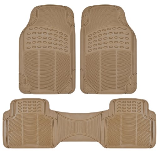 Beige Nibbed Rubber Floor Mats Front & Rear 3Pc with Runner Liner