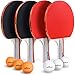 Abco Tech Ping Pong Paddle & Table Tennis Set - Pack of 4 Premium Rackets and 6 Table Tennis Balls - Soft Sponge Rubber - Ideal for Professional and Recreational Games - 2 or 4 Players (3-Star)