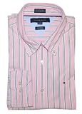 Tommy Hilfiger Men Custom Fit Striped Long Sleeve Logo Shirt (XXL(18.5-19), Pink/white/black)