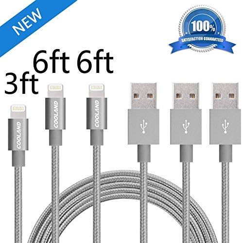 COOLAND 1Pack 3FT 2Pack 6FT Nylon Braided 8pin Lightning USB Charging Cable Sync and Date Cord with Aluminum Heads for iPhone 6/6s/6 plus/6s plus, 5c/5s/5/SE, iPad Air/Mini, iPod Nano/Touch