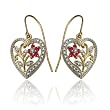 18k Yellow Gold Overlay Sterling Silver Ruby & Diamond Accent Heart Earrings
