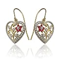 18k Yellow Gold Overlay Sterling Silver Ruby & Diamond Accent Heart Earrings