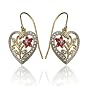 18k Yellow Gold Overlay Sterling Silver Ruby & Diamond Accent Heart Earrings