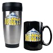 Denver Nuggets NBA Stainless Steel Travel Tumbler & Black Ceramic Mug Set - Primary Logo