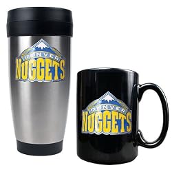 Denver Nuggets NBA Stainless Steel Travel Tumbler & Black Ceramic Mug Set - Primary Logo by Great American Products