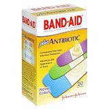 Band-Aid Brand Adhesive Bandages, Plus Antibiotic, Neon Colors, 20-Count Assorted Sizes (Pack of 6)