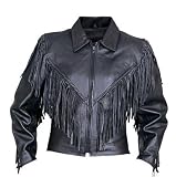 Ladies Cowhide Leather jacket with fringe, braid, side lace, and zipout liner