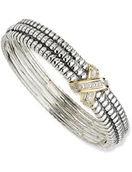 Sterling Silver w/14k 1/15ct. Diamond Bangle Bracelet