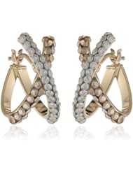 14k Italian Gold Champagne and White Color Cubic Zirconia Criss-Cross Earrings