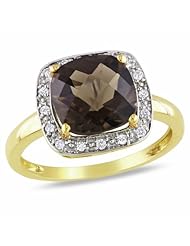 10k Yellow Gold Accent Diamond and Smokey Quartz Ring (0.08 Cttw, G-H Color, I2-I3 Clarity)