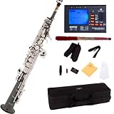 Mendini by Cecilio MSS-BNN+92D Black Nickel Plated and Nickel Plated Keys Straight B Flat Soprano Sax with Tuner, Case, Mouthpiece, 10 Reed and More