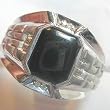 14K White Gold Man's Onyx and Diamond Ring