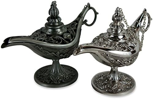 2 Aladin Magic Genie Lamp Oil Lamp Incense Burner Oriental Aladdin SET Silver 7"