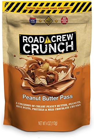 Road Crew Crunch Peanut Butter Pass Salty-Sweet Snack with Peanuts, Pretzels, Milk Chocolate Chunks and more - Gluten Free, Fair Trade Certified - 4 Ounce Bag, Pack of 6