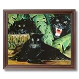 Three Black Panthers Wildlife Home Decor Wall Picture Cherry Framed Art Print