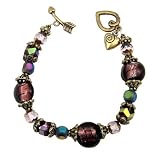 Bracelet - B34 - Handmade Murano Glass & Fire-Polished Beads - Toggle Closure ~ Amethyst & Black Stripe