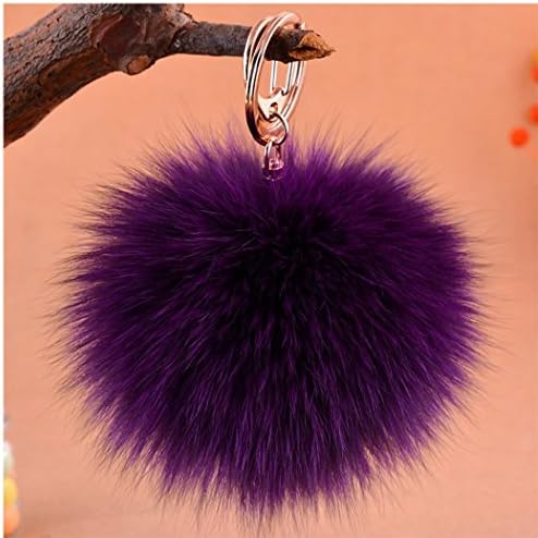 4'' Real Fox Fur Ball Keychain Pom Pom for Women Purse Bag Charms Cute Key Chain­ (Purple)