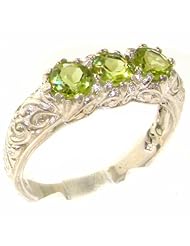 Luxury Solid 925 Silver Genuine Natural Peridot Art Nouveau Carved Trilogy Ring - Finger Sizes 4 to 12 Available