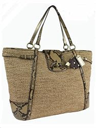Authentic Coach Python Straw Natural Large Tote Handbag 16838 Natural