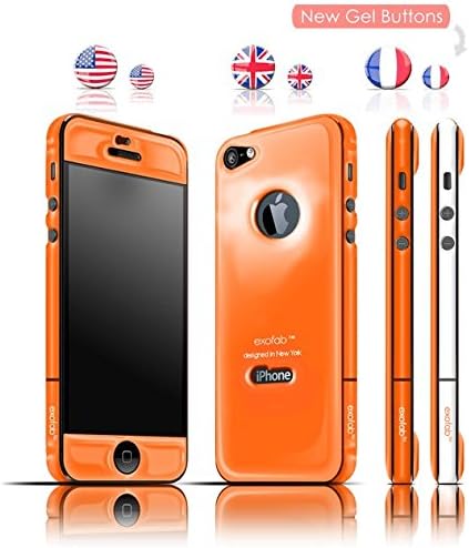 exofab iPhone 4/4S ultra-thin skin / cover / selfie case bundle pack. Front - back & side 3D protection (Screen protector included) Color: Citrus Rush Orange