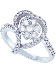 0.75 Carat (ctw) 14K White Gold Round Cut White Diamond Ladies Heart Cluster Flower Right Hand Ring 3/4 CT
