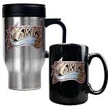 Philadelphia 76ers NBA Stainless Steel Travel Mug & Black Ceramic Mug Set - Primary Logo