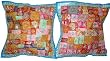 2 Decorative Aqua Sequen Sari Pillows Cushion Covers India