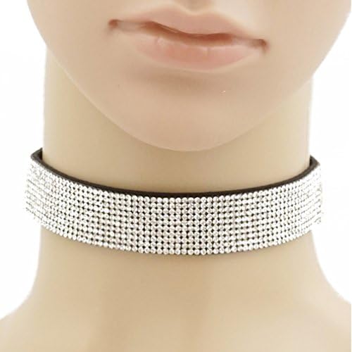 Suede Bling Crystal Choker Necklace 22mm RHODIUM-BLACK