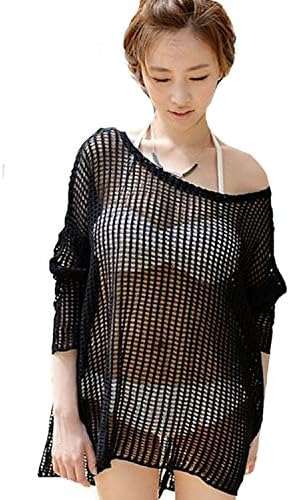 Pink Queen Womens Sexy Crochet Hollow Out Cover-ups Beachwear Beach Dress (Free Size, Style 6 Black)