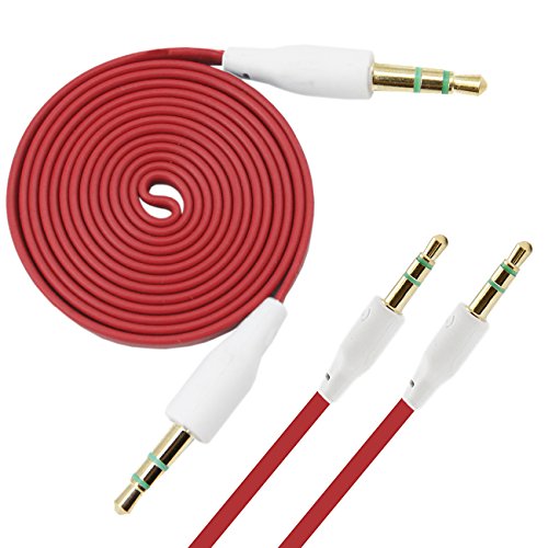 iTALKonline Gigabyte GSmart Aku A1 RED FLAT 3.5mm Gold Plated Jack to Jack Male AUX Auxiliary Stereo Jack Cable Lead Wire
