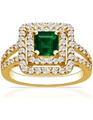 14K Yellow Gold Princess Cut Emerald Ring With Sidestones (GIA Certificate)