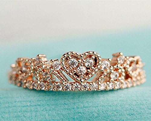 MP Rhodium Plated Luxury Glistening Heart Crown Full Rhinestone Pave Rose Golden Ring 061778J J0701 Size US 6