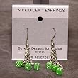 3 dice, 5mm Dice Dangler Earrings, Green w/White