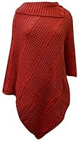 New Womens Big Plus Size Cable Knitted 3 Button Cape Poncho Ladies Jumper (US(14-16) UK(16-18), Red)