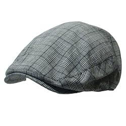 Summer Cotton Plaid Ivy Cabby Flat Cap Hat Black and White M/L