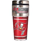 NFL Tampa Bay Buccaneers Metallic Travel Tumbler, Stainless Steel and Black Vinyl, 16-Ounce