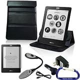 Gizmo Dorks Faux Leather Case / Stand (Black), Screen Protector, LED Light, and Charging Bundle with Carabiner Key Chain for the Kobo eReader Touch Edition