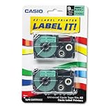 3/8 Tape cassettes for ez-label kl100/780/7200/8100/c500, black on green, 2/pk