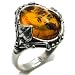 Certified Genuine Honey Amber and Sterling Silver leaves Oval Ring Sizes 5,6,7,8,9,10,11,12