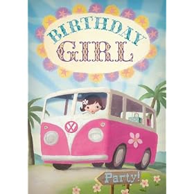 Joyeux anniversaire, vw campervan, carte de voeux