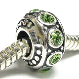 Queenberry Birthstone August Sterling Silver Peridot Green Cz Crystal Bead For Pandora Troll European Story Charm Bracelet 11mm