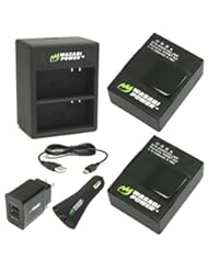 Photography: Wasabi Power Battery (2-Pack) and Dual Charger for GoPro Hero3, Hero3+ and GoPro AHDBT-201, AHDBT-301, AHDBT-302, AHBBP-301, ACARC-001, AWALC-001 (with Car and US Plug) - Wasabi Power
