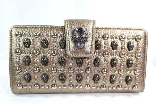 Gothic Rockabilly Biker Lady Skull and Metal Studded Large Wallet (Bronze)