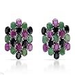 Earrings With 17.55ctw Precious Stones - Genuine Emeralds, Rubies and Sapphires 925 Sterling silver. Total item weight 11.1g Length 29mm