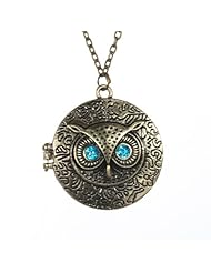 Yazilind Jewelry Vintage Bronze Round Coin Carved Night Owl Shape Long Retro Chain Necklace Clothes for Woemn Gift Idea