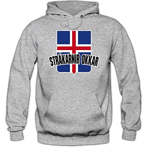 Island EM 2016 #4 Kapuzenpullover | Fußball | Herren | Strákarnir Okkar | Trikot | Nationalmannschaft, Farbe:Graumeliert (Greymelange F421);Größe:L