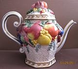 Fitz and Floyd Classics Handcrafted China TEAPOT - Decorative Teapot & Lid w Fruit Design
