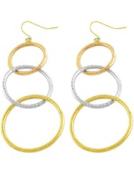 14 Karat Tri-color Gold Diamond-cut Graduated Loops Dangle Earrings