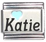 Katie Light Blue Heart Laser Name Italian Charm Link